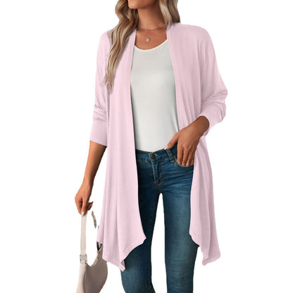 Solid Color Long Sleeve Cardigan Jacket Long Shirt Women