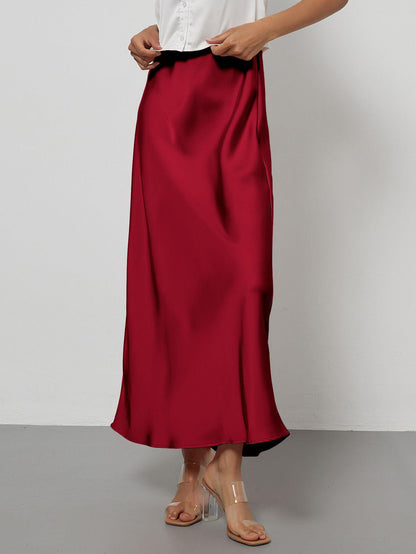 European And American Style Elegant Texture Satin Slimming Straight Mid-length Skirt