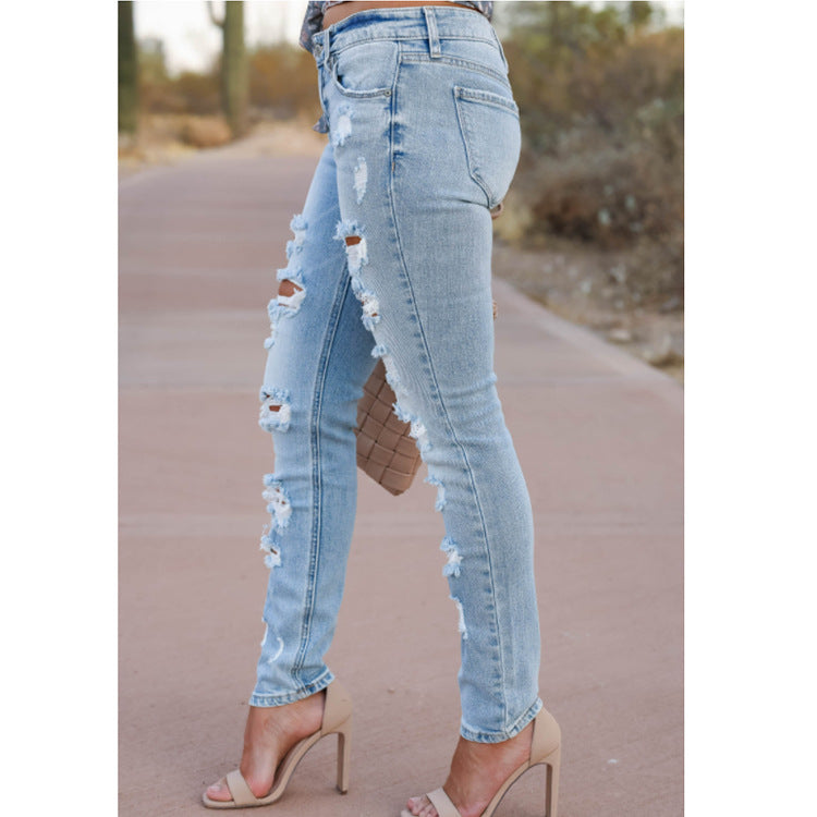 Women's Skinny Pants Cotton Trousers With Holes