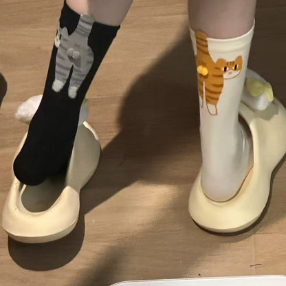 Cute Cat Socks With Balls Summer Breathable Soft Cotton Socks Funny Cotton Sock Middle Tube Girl Women Novelty Sport Socks