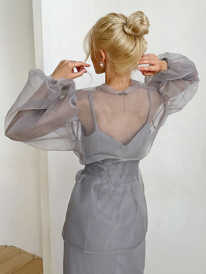 Women's Fashion Casual Sheer Mesh Shirt Coat