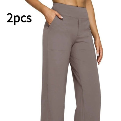 Pocket Knitted Straight High Waist Trousers