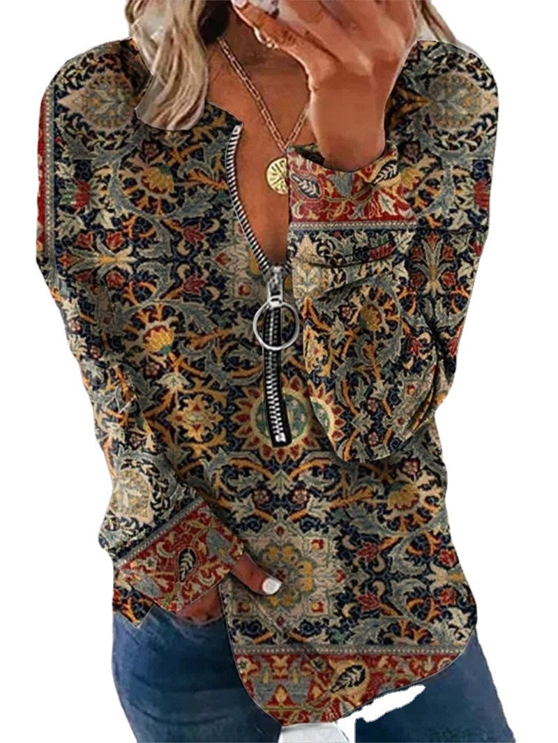 Women's Long-sleeved Round Neck Zipper Sweater