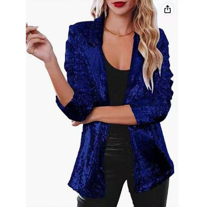 Lapel Long Sleeve Sequined Casual Suit Jacket Women