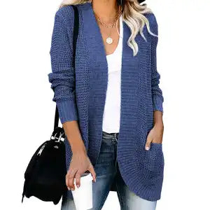 European And American Curved Placket Big Pocket Sweater Cardigan
