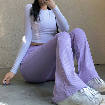 Women's Fashion Solid Color Tight-fitting High-waist Micro-cut Stretch Casual Trousers