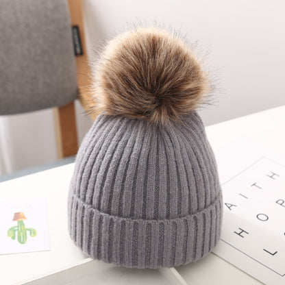 Baby Hat Autumn And Winter Baby Woolen Cap Big Fur Ball