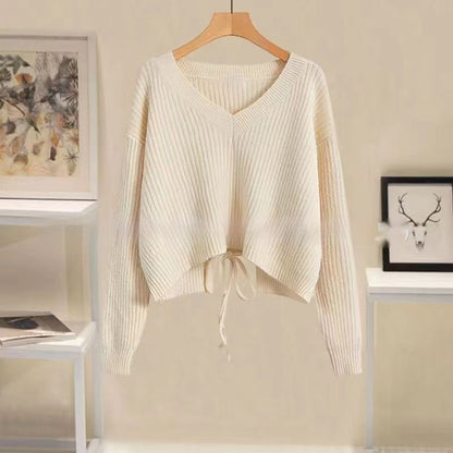 Sweater Women's Design Sense Niche Tied V-neck Sweater