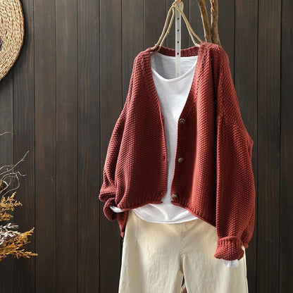 Cross-border Early Autumn New Casual Versatile Solid Color V-neck Long-sleeved Single-breasted Knitted Cardigan Sweater