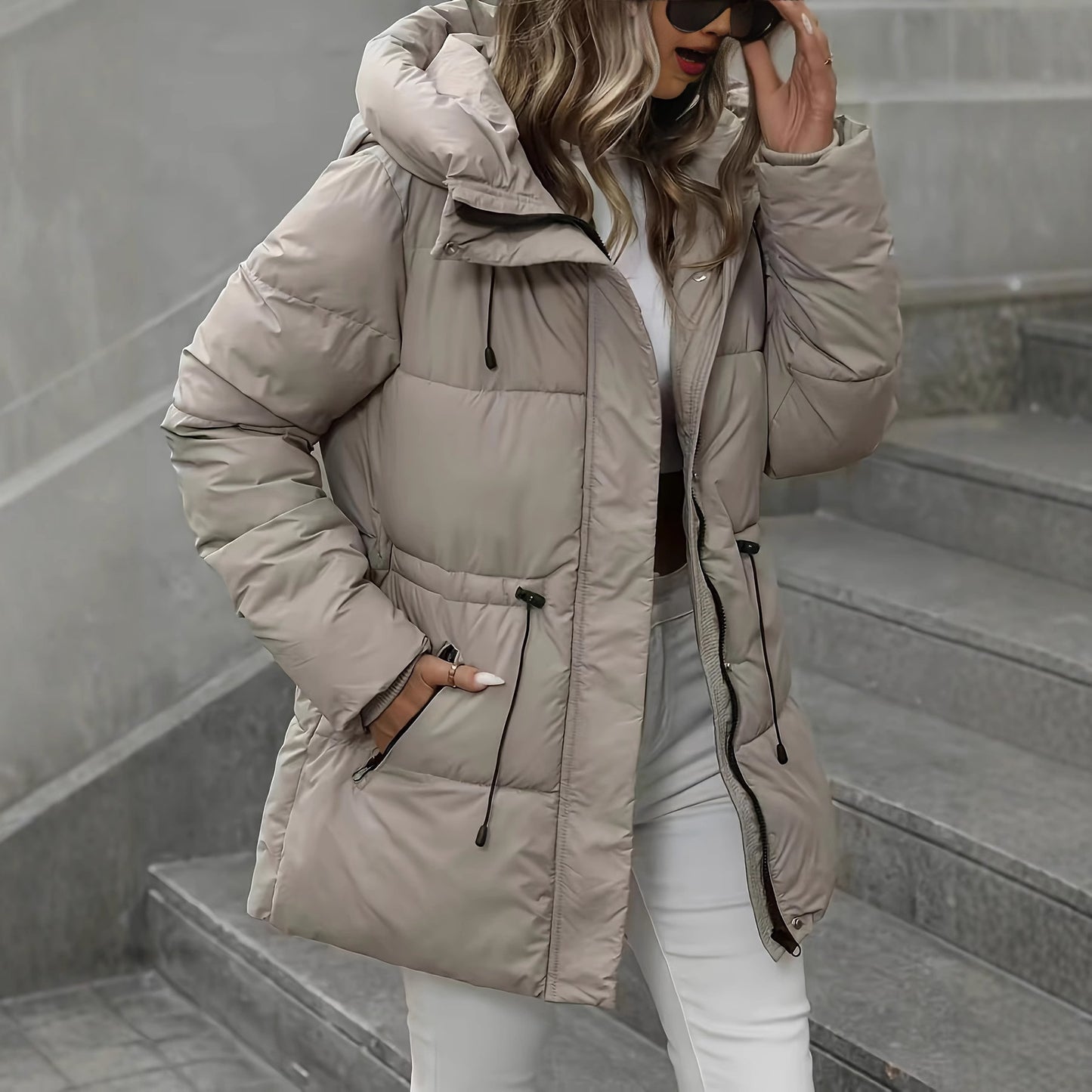 Mid-length Hooded Cotton Coat With Thickening And Slimming Effect