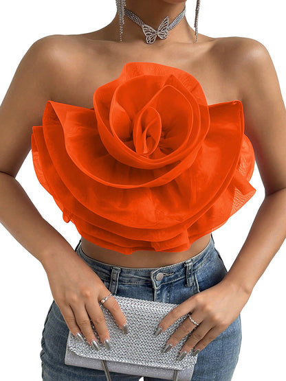 Three-dimensional Organza Flower Small Sling Chest-wrapped Vest