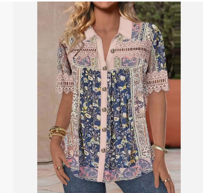 Trade Cross-border Casual Shirt Collar Short Sleeve Regular Open Digital Printing