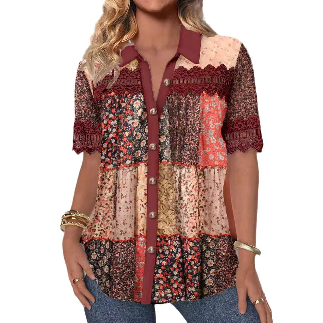 Trade Cross-border Casual Shirt Collar Short Sleeve Regular Open Digital Printing