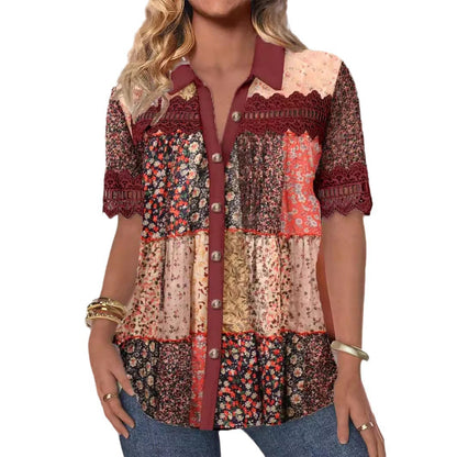 Trade Cross-border Casual Shirt Collar Short Sleeve Regular Open Digital Printing