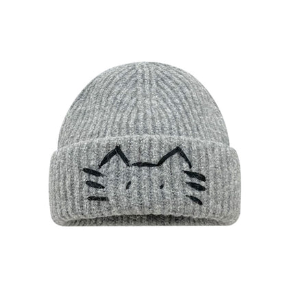 Cute Line-design Cat Knitted Hat For Womenkeeps You Warm In Fall And Winter