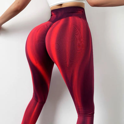 Women's High Waist Tie-dye Peach Hip Fitness Pants