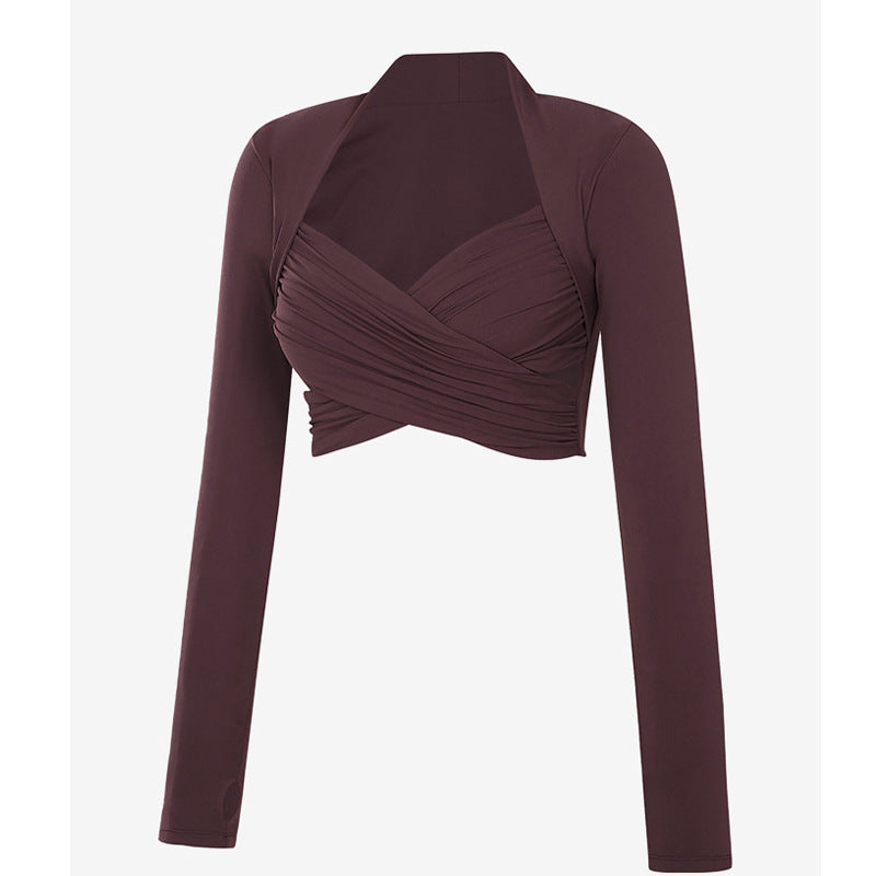 Women's Fashion One-piece Chest Pad Cross Long Sleeves Tight Yoga Clothes