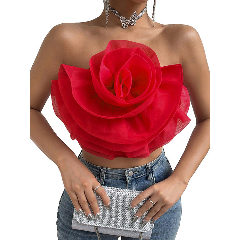 Three-dimensional Organza Flower Small Sling Chest-wrapped Vest