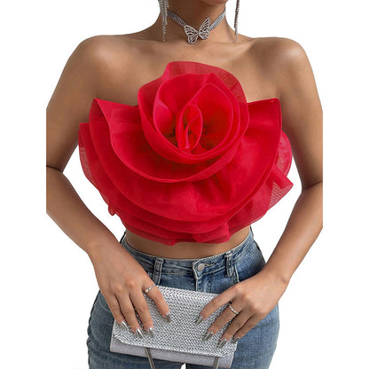 Three-dimensional Organza Flower Small Sling Chest-wrapped Vest