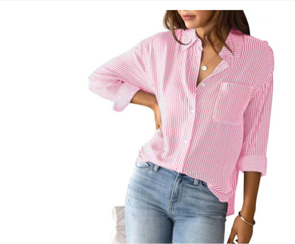 Striped Loose Casual Long Sleeves Shirt For Women