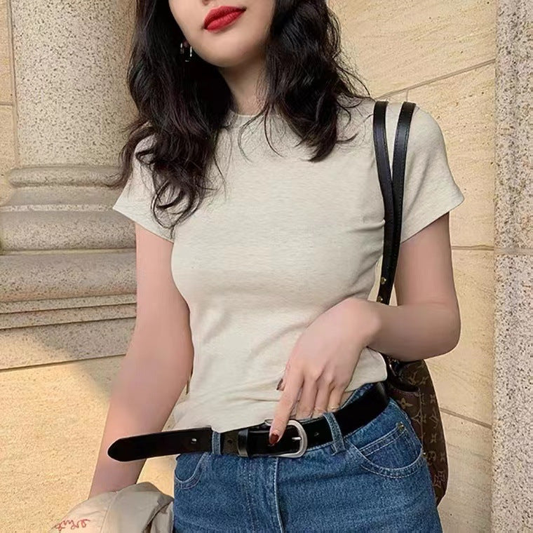 Women's Slim Round Neck Pure Cotton T-shirt