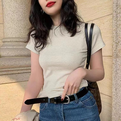 Women's Slim Round Neck Pure Cotton T-shirt