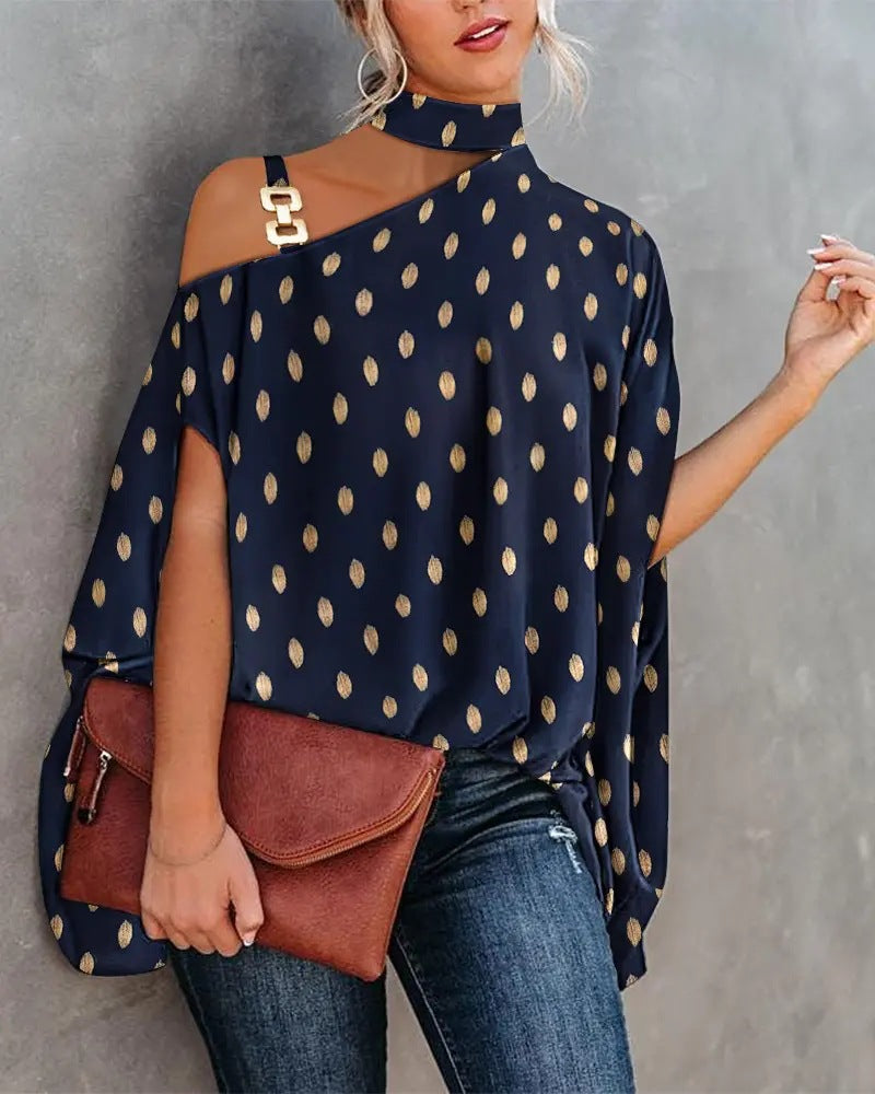 Women's Fashion Doll Sleeve Printed Shirt