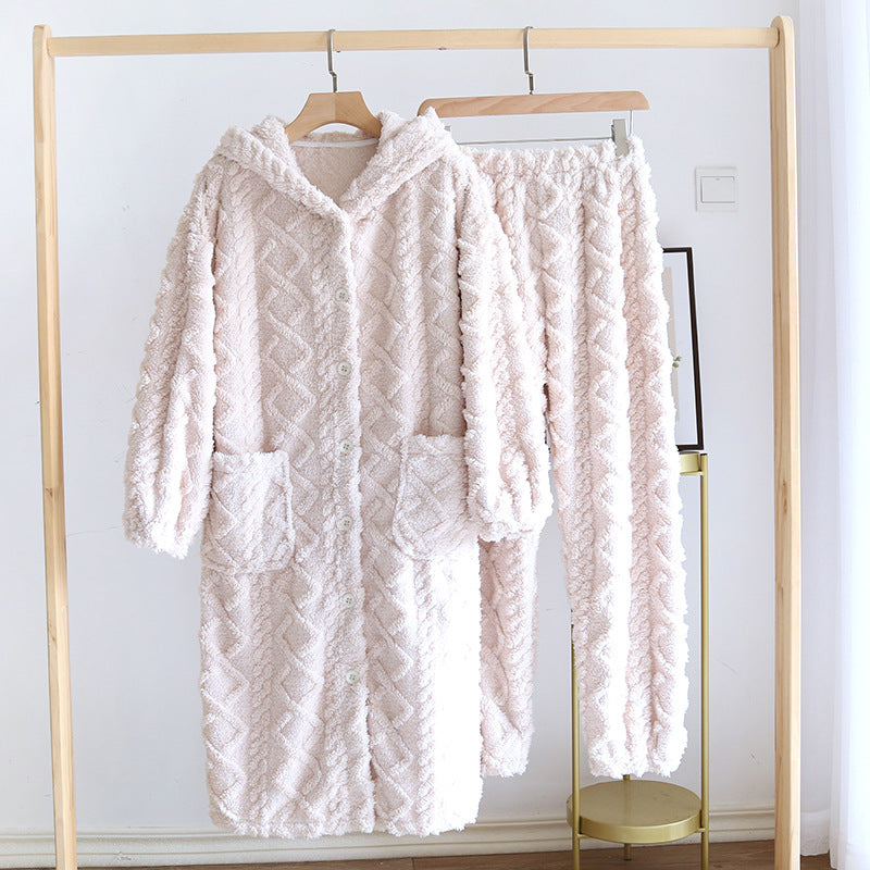Women's Fashion Fleece Thickening Nightgown Homewear Set