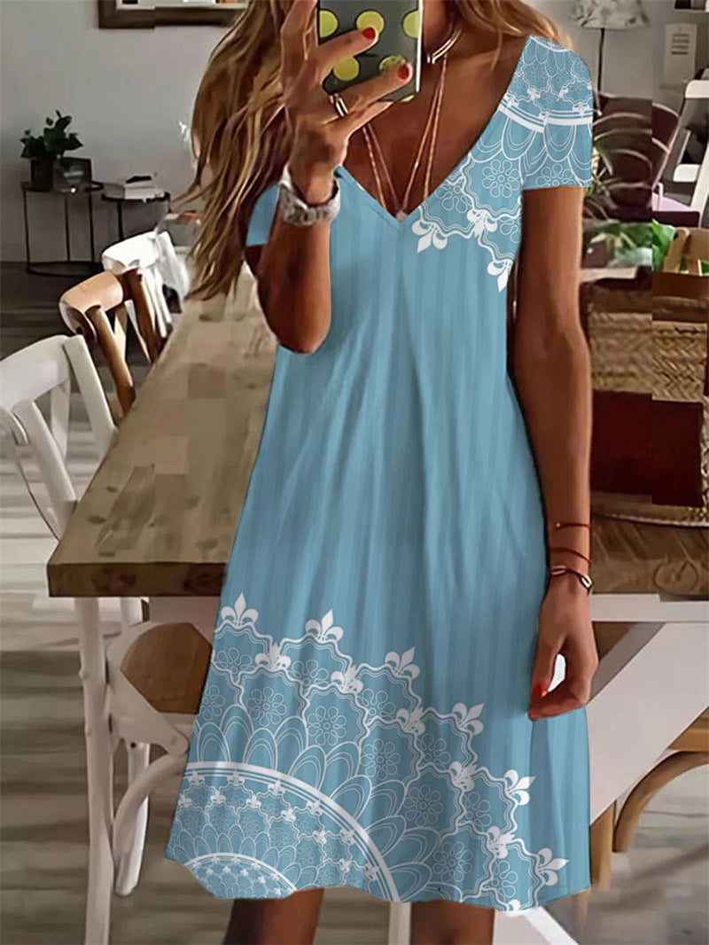 Printed Women's Household Short-sleeved Dress