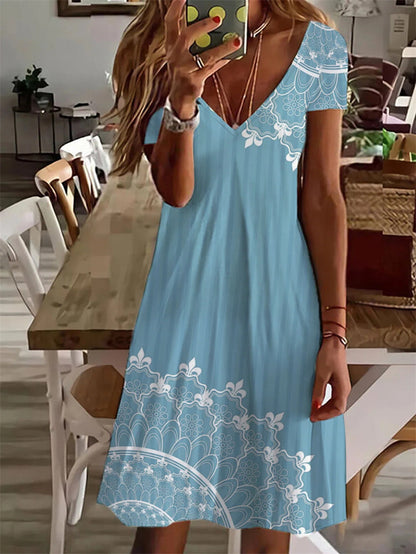Printed Women's Household Short-sleeved Dress
