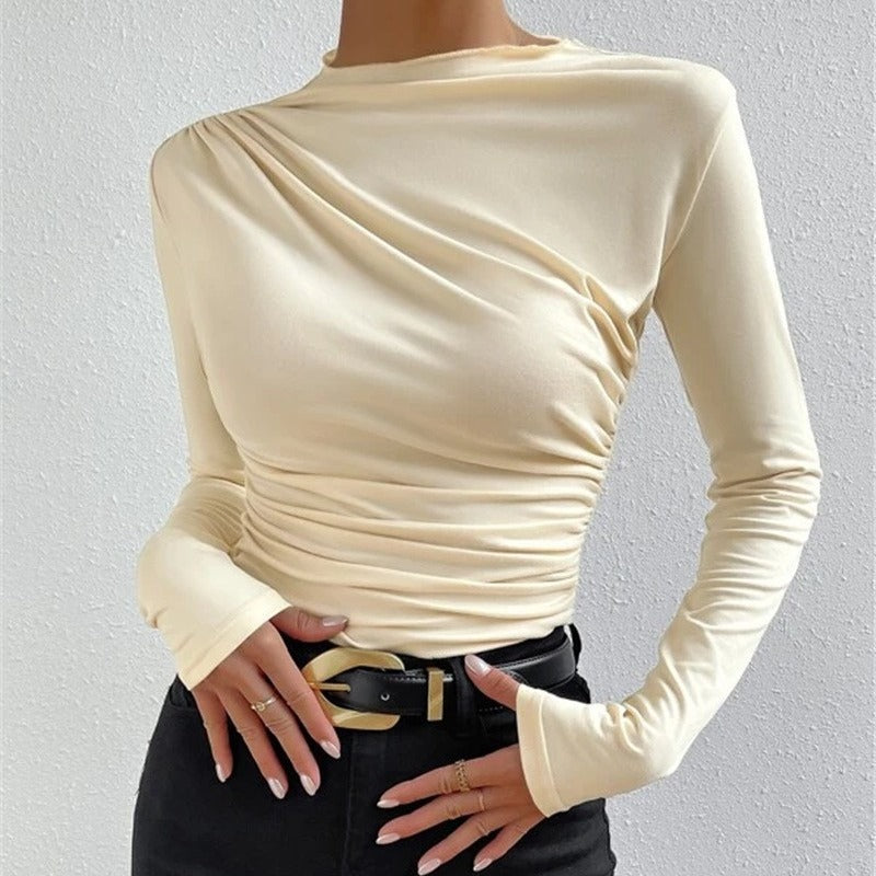 Women's Fashion Casual Solid Color Slim Bottoming Shirt Top