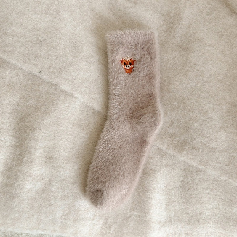 Fleece-lined Thickened Warm Thick Socks Women's Mid-calf Socks Autumn And Winter