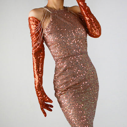 Sequined Sleeve Cover Lace Mesh Specialty