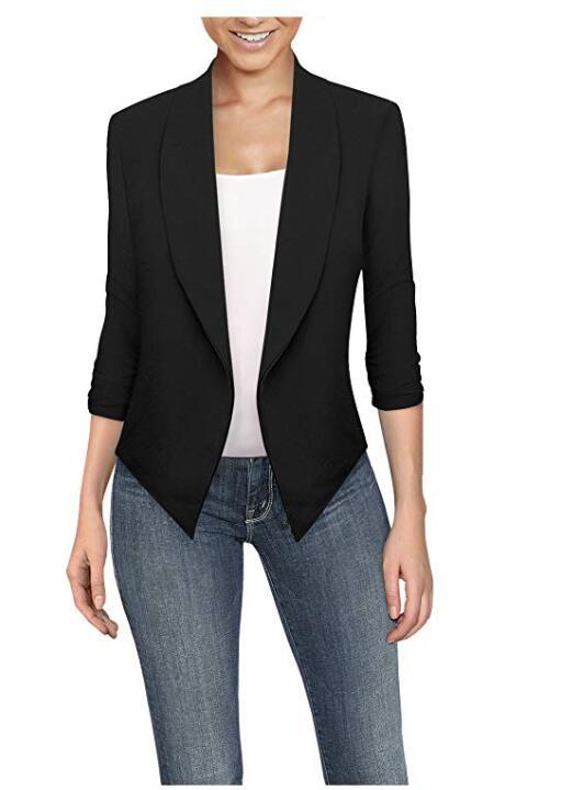 Long Sleeve Solid Color Cardigan Irregular Hem Small Suit Women