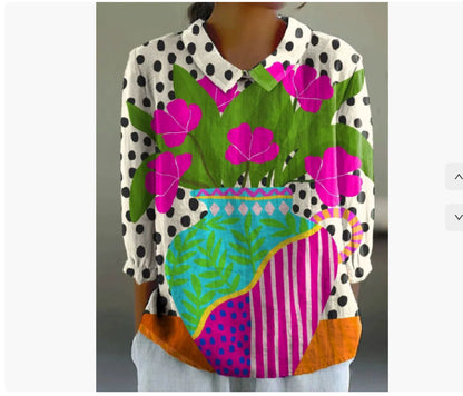 Ladies Flower Fashion Personality Polo Collar Top