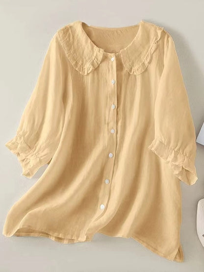 Loose Half Sleeve Shirt Women's Col Claudine Top
