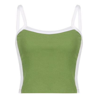Basic Model Clashing Color Patchwork One-piece Neck Small Camisole Top