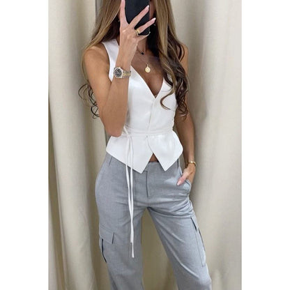 Lace Up Casual Women's Tops INS Vacation Loose Vest