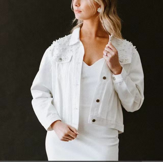 Heavy Industry Fashion Beaded Short Denim Jacket