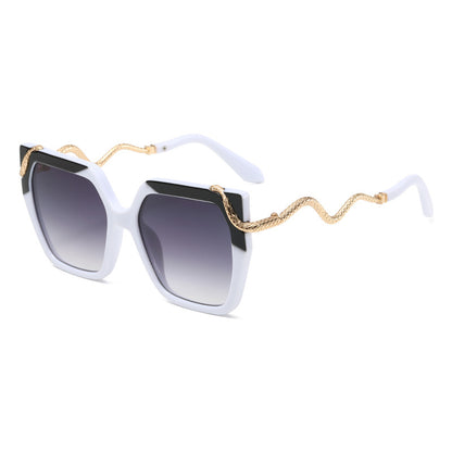 Retro Square Snake Pattern Temple Sunglasses For A Stylish