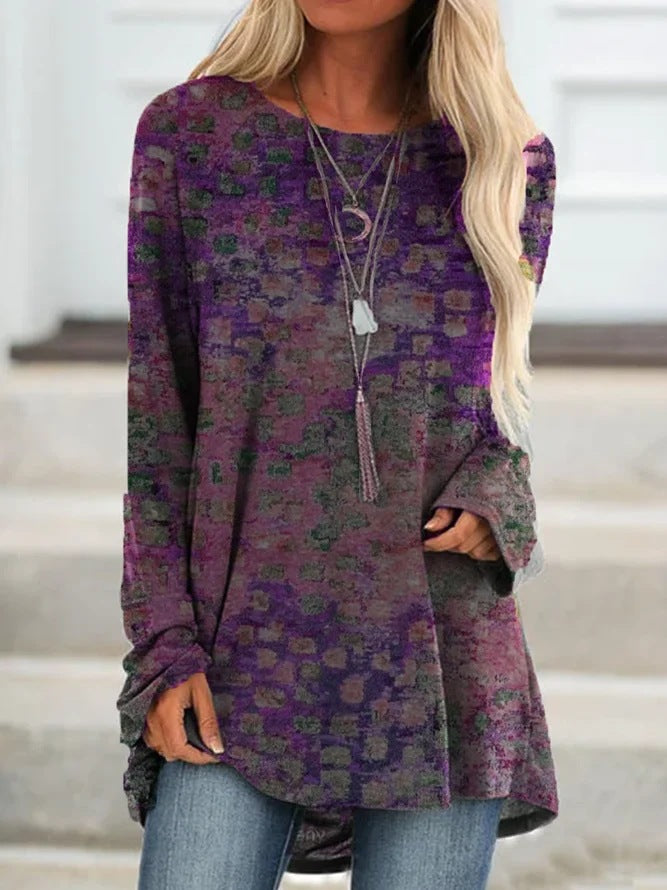 Round Neck Pullover Long-sleeved T-shirt Women's Top