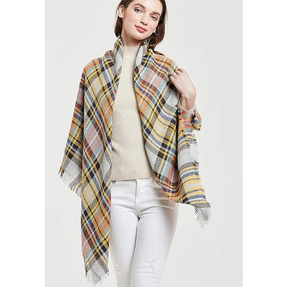 59 X 59in Yellow Blue Womens Fall Winter Scarf