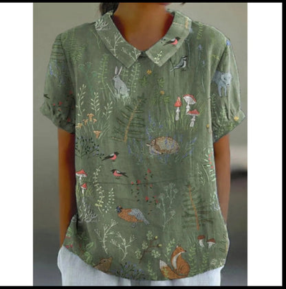 Women's Loose Printed Crew Neck Top