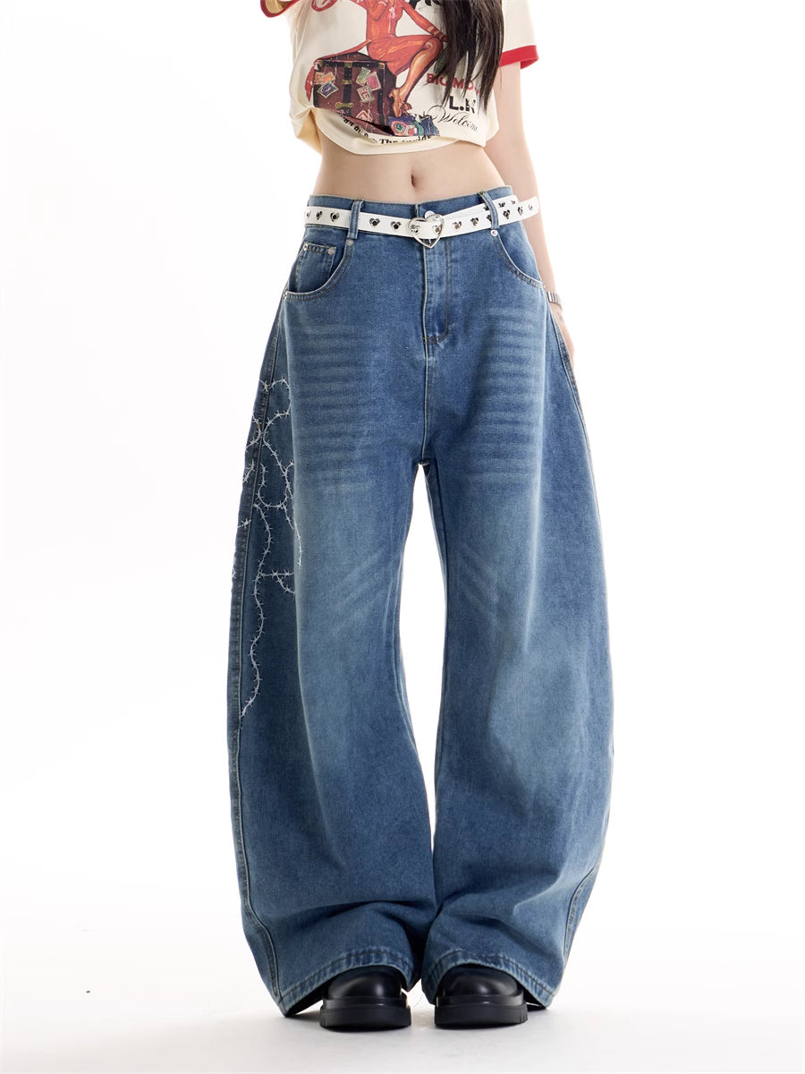 American Retro Hot Girl Embroidered Machete Jeans