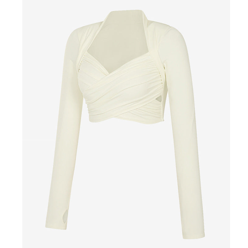 Women's Fashion One-piece Chest Pad Cross Long Sleeves Tight Yoga Clothes