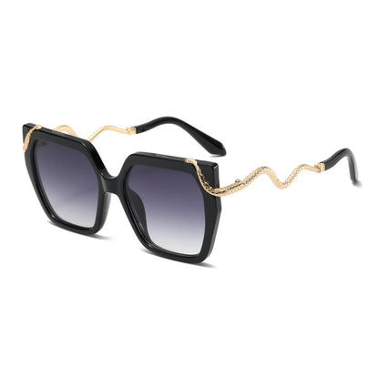 Retro Square Snake Pattern Temple Sunglasses For A Stylish