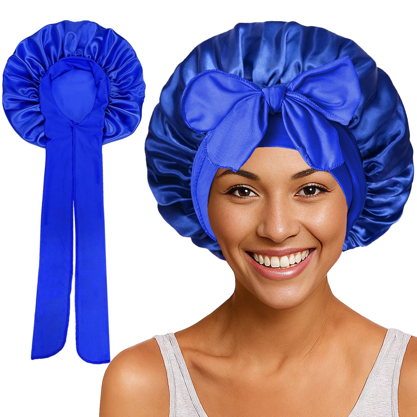 Satin Round Cap Bow Elastic Wide-brimmed Ribbon Nightcap