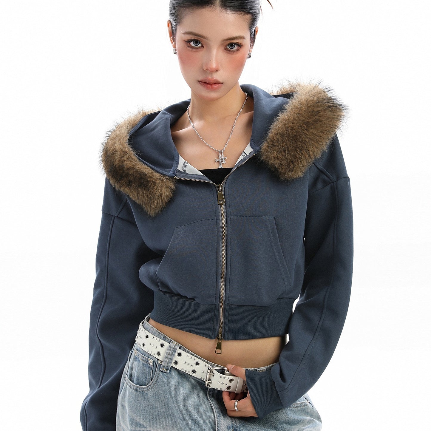 Autumn New American Retro Hot Girl Hooded Sweater Cardigan