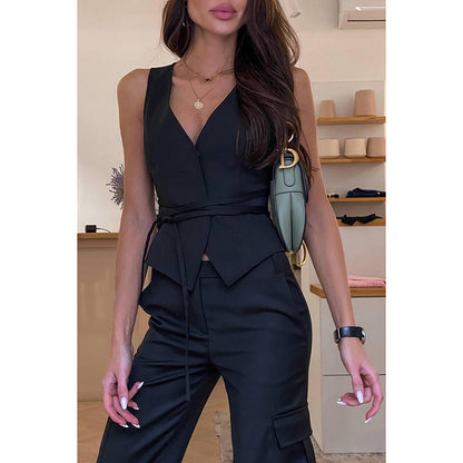 Lace Up Casual Women's Tops INS Vacation Loose Vest