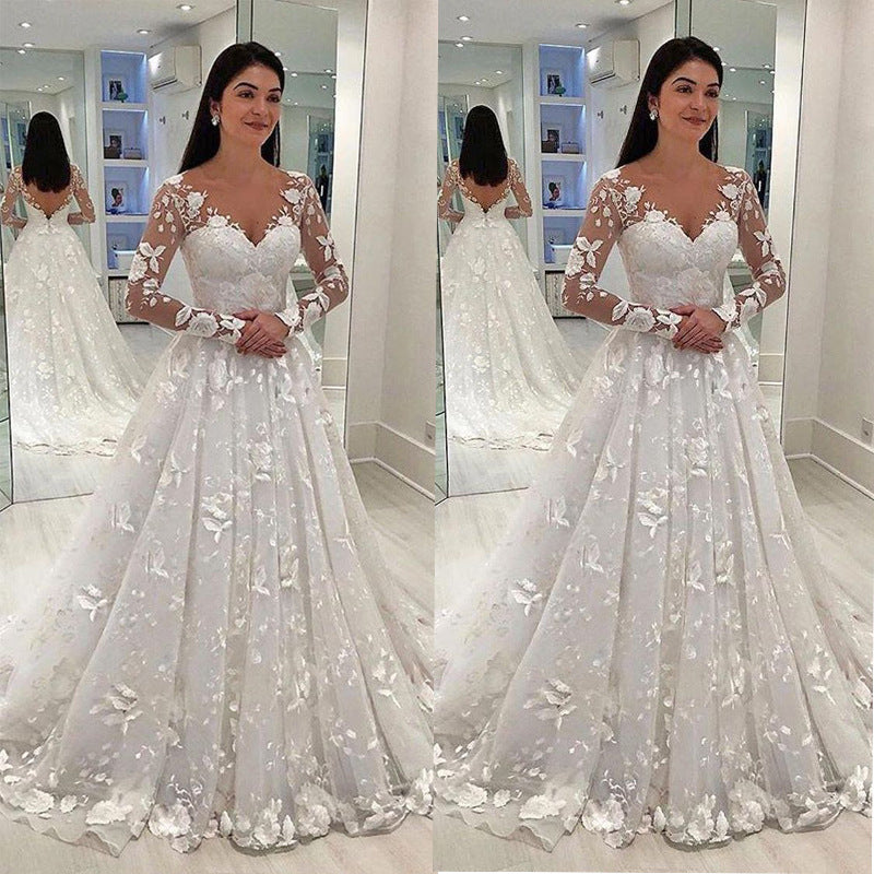Lace Deep V Long Sleeve Dress Long Dress